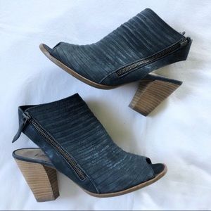 Paul Green Cayenne Blue Leather Peep Toe Booties